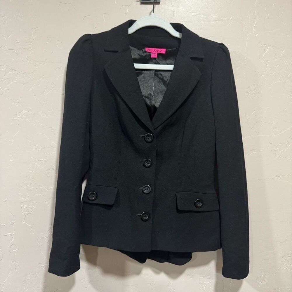 Betsey Johnson Black Blazer with Ruffle Back Size 4